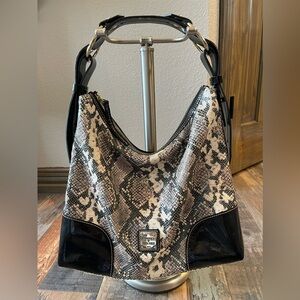 Dooney & Bourke Black and Gray Hobo Bag with Snakeskin Print